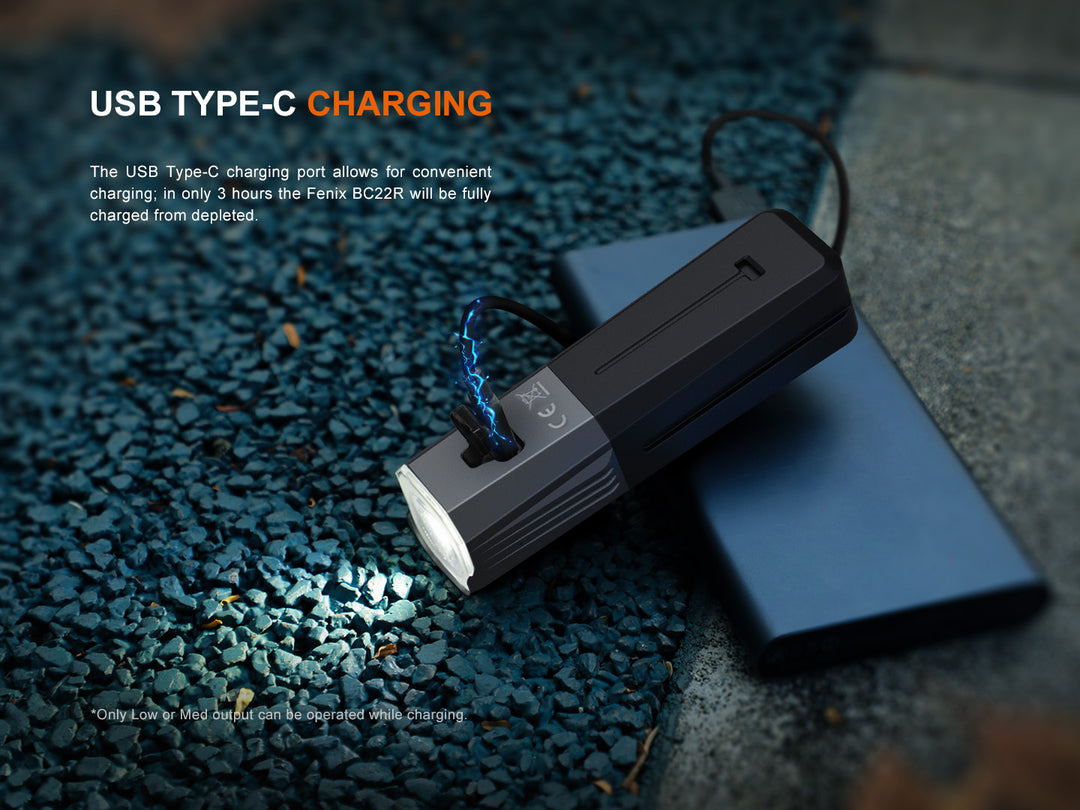 Fenix BC22R Bike Light plugged in and charging via USB-C