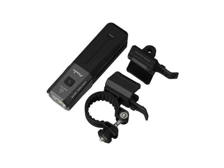 Fenix BC22R Bike Light with mounting tools viewed from above 