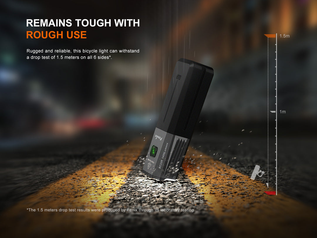 Fenix BC22R Bike Light being dropped on concrete to show durability