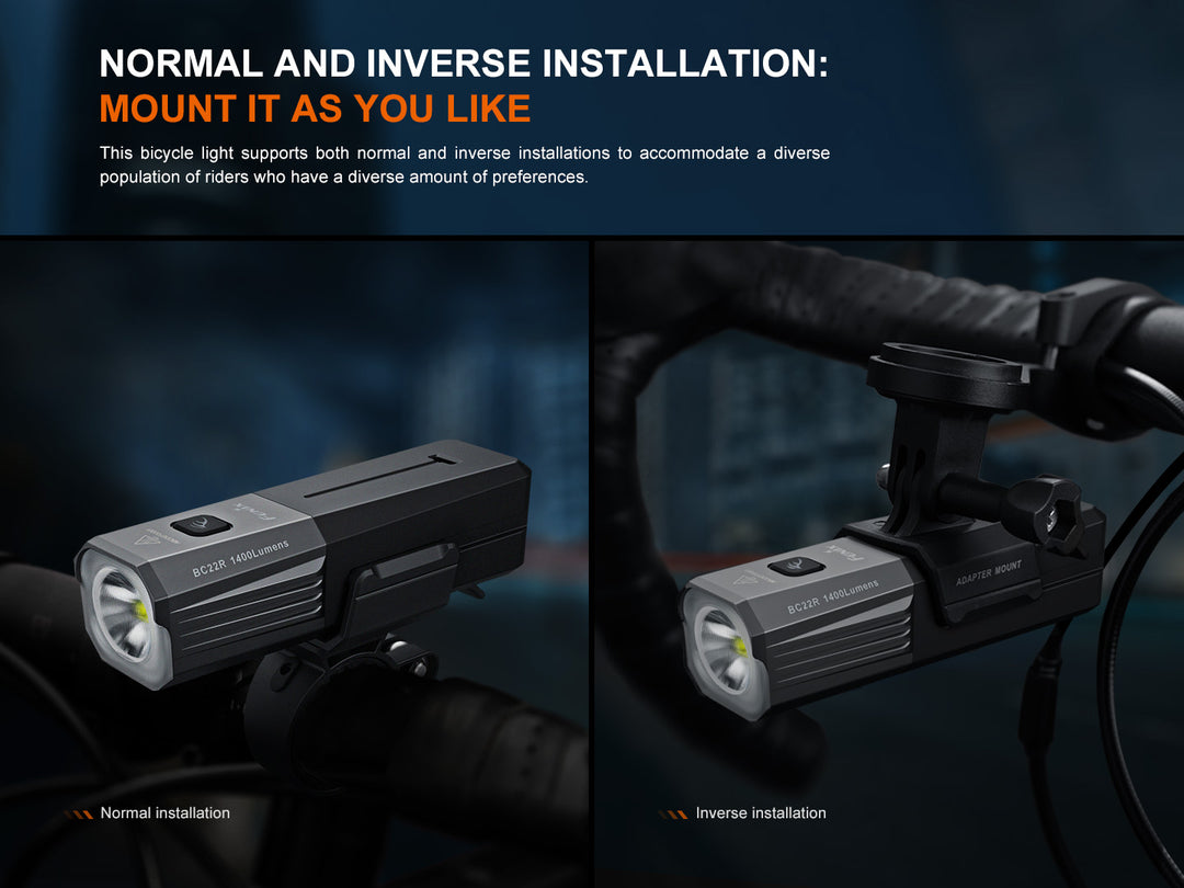 Fenix BC22R Bike Light mounted in two ways