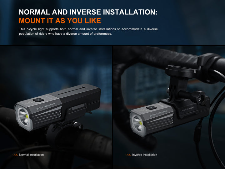 Fenix BC22R Bike Light mounted in two ways