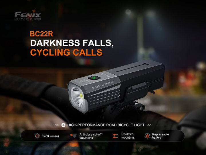 Fenix BC22R Bike Light on bike handlebar