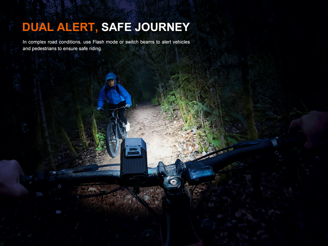 A GIF showing the safety flashing mode of the Fenix BC45R Mountain Biking Light 