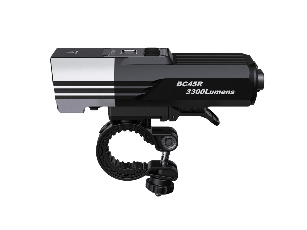 Fenix BC45R Mountain Biking Light with 'BC45R 3300Lumens' text on a black background