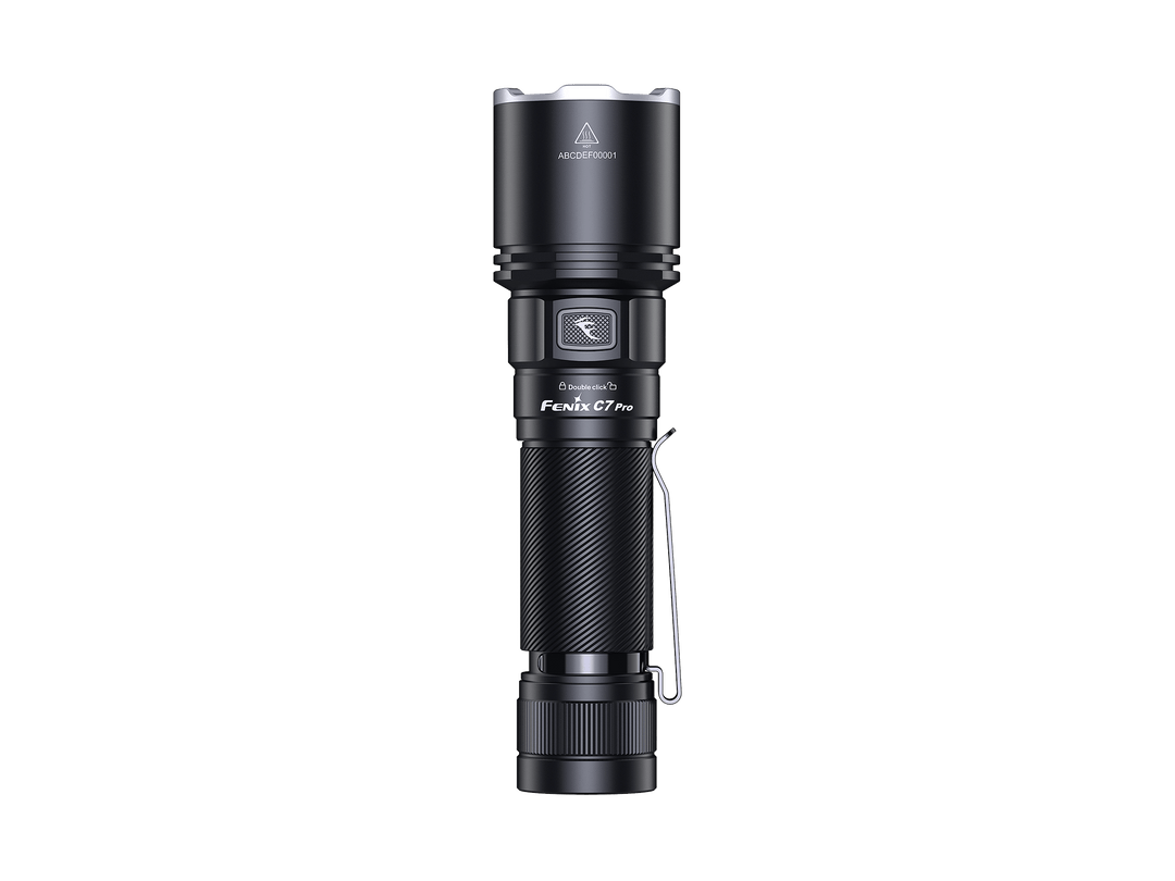Black Fenix C7 Pro Quick-Charging Work Flashlight with brand logo on a black background
