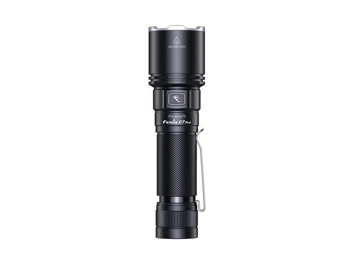 Black Fenix C7 Pro Quick-Charging Work Flashlight with brand logo on a black background