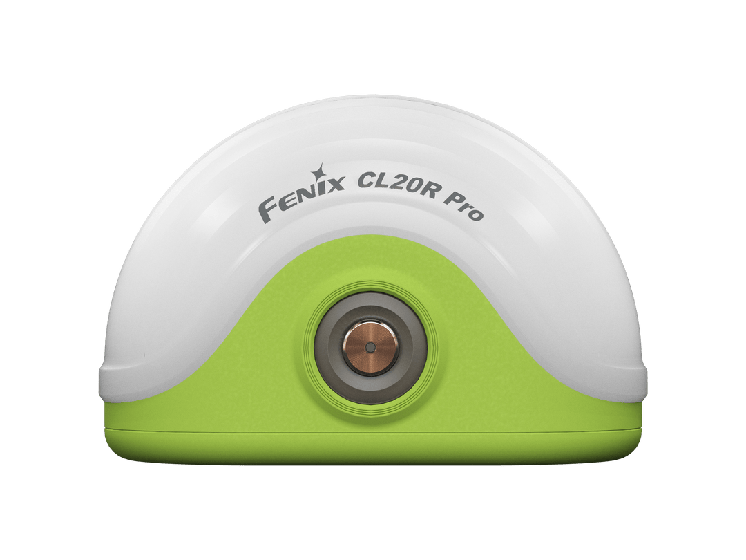 Green and white Fenix CL20R Pro device on a black background