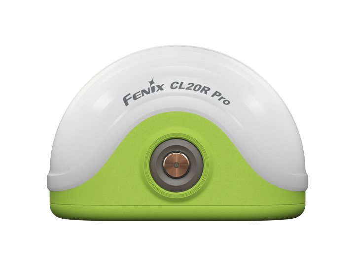 Green and white Fenix CL20R Pro device on a black background