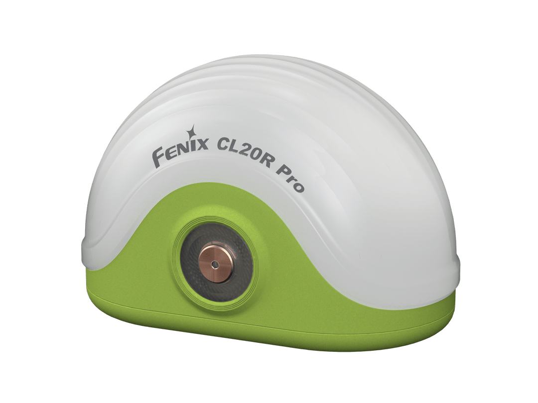 Green and white Fenix CL20R Pro device on a black background