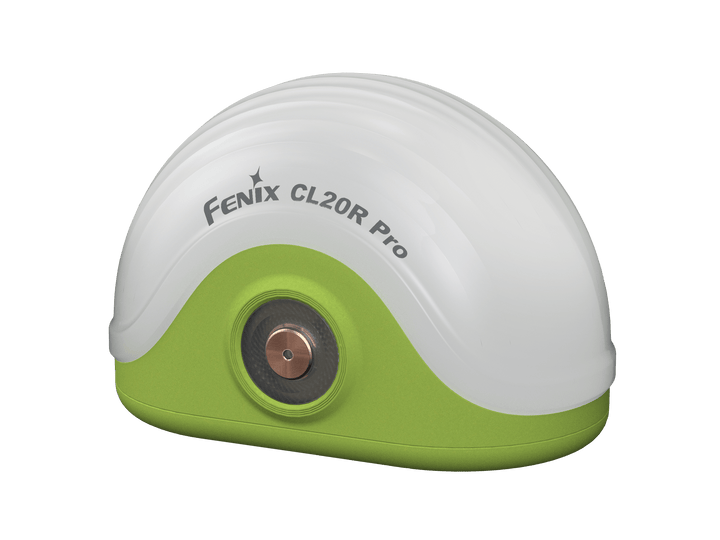 Green and white Fenix CL20R Pro device on a black background