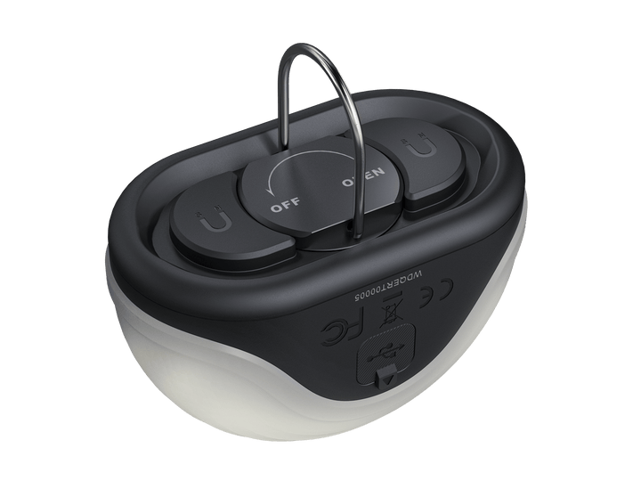 Black and gray Fenix CL20R Pro camping lantern  with buttons on a white background