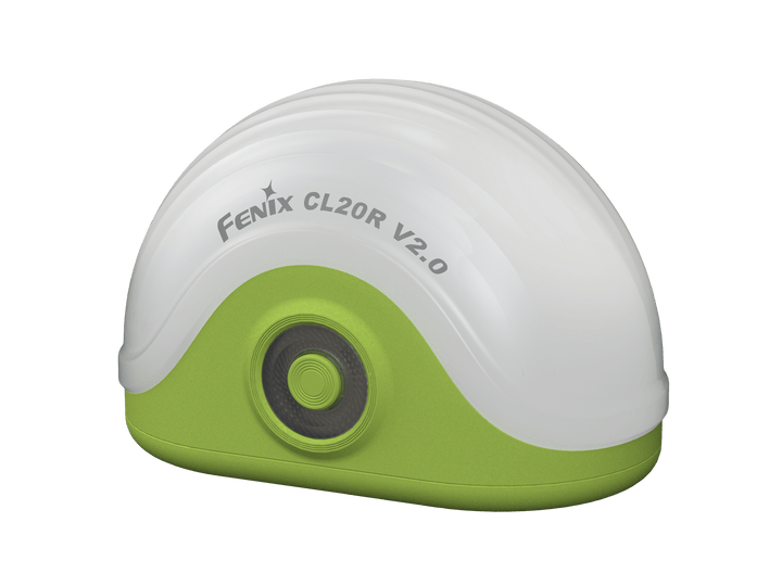 Green and white Fenix CL20R V2.0 light on a white background