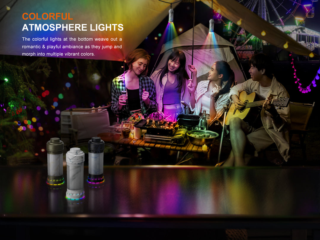 Fenix CL22R camping lantern atmospheric lighting used at a party 