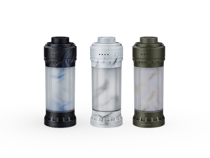 The different colors of the Fenix CL22R camping lantern side by side