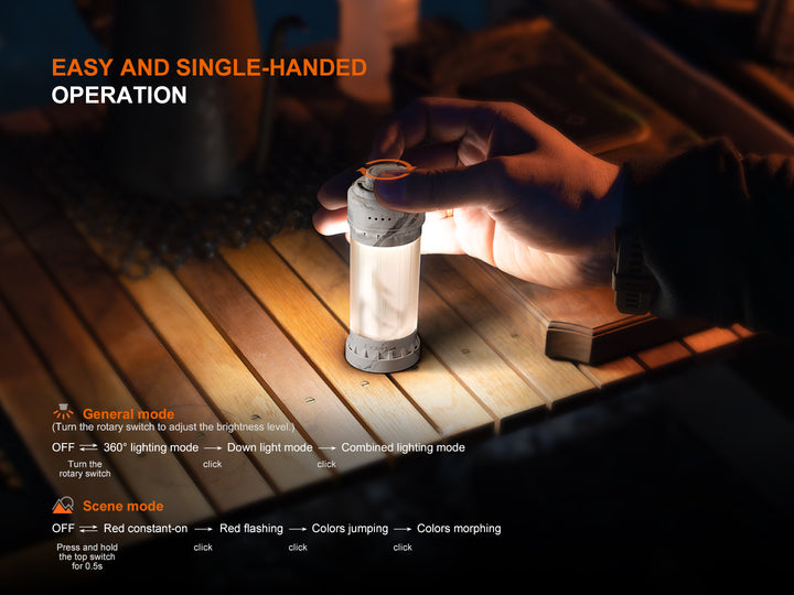 Fenix CL22R camping lantern used with only one hand