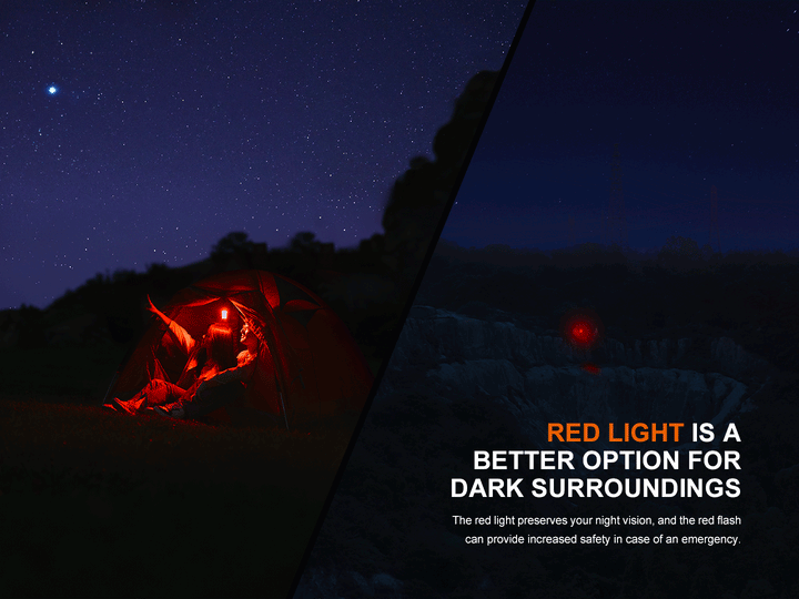 A GIF showing the red light and flashing mode of the Fenix CL22R camping lantern 
