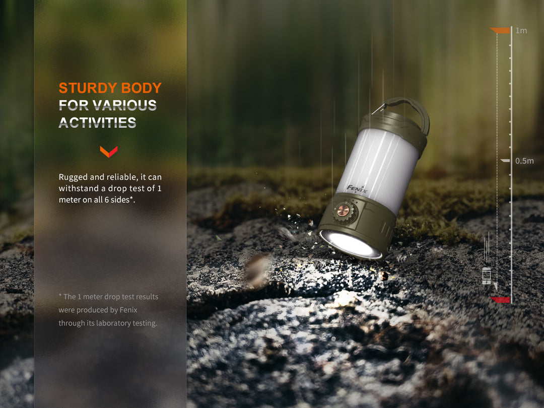 Fenix CL26R PRO rechargeable camping lantern dropped onto stone