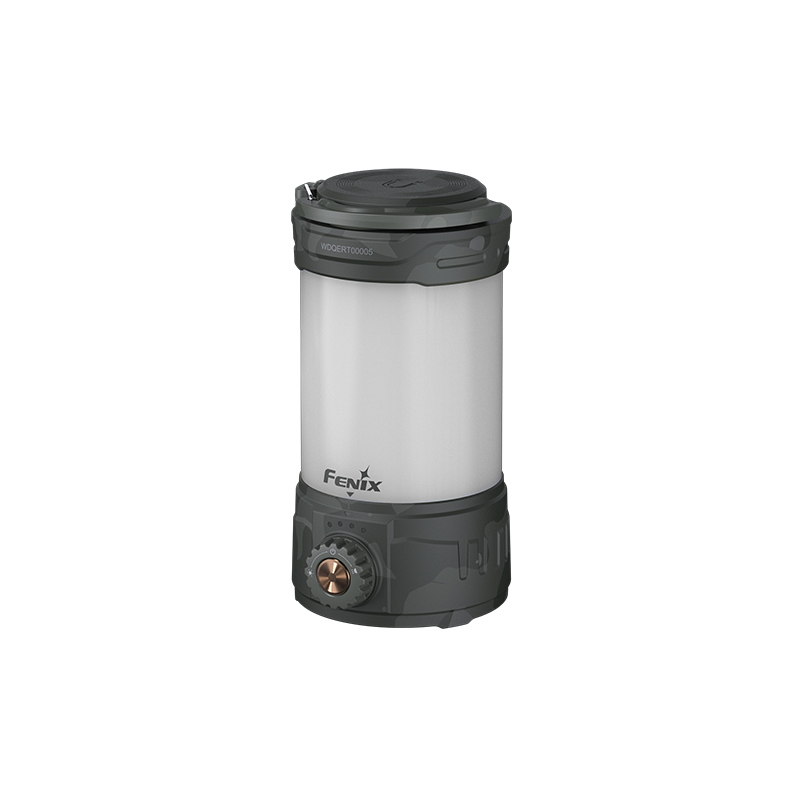 Fenix CL26R PRO rechargeable camping lantern in gray as viewed from the front