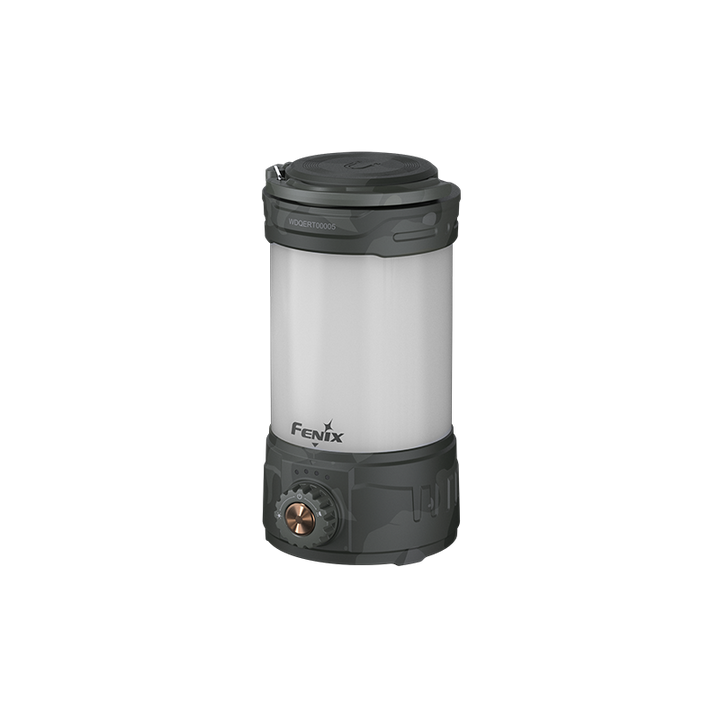 Fenix CL26R PRO rechargeable camping lantern in gray as viewed from the front