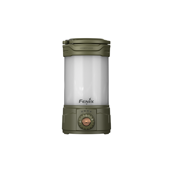 Fenix CL26R PRO rechargeable camping lantern in green as viewed from the front