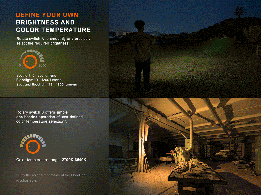 A GIF showing the adjustable color temperature of the Fenix CL27R multifunctional outdoor lantern 