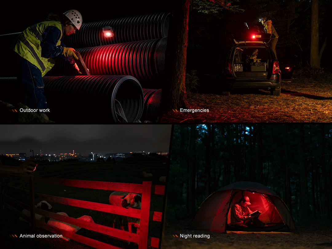 A GIF showing the different red outputs of the Fenix CL27R multifunctional outdoor lantern 