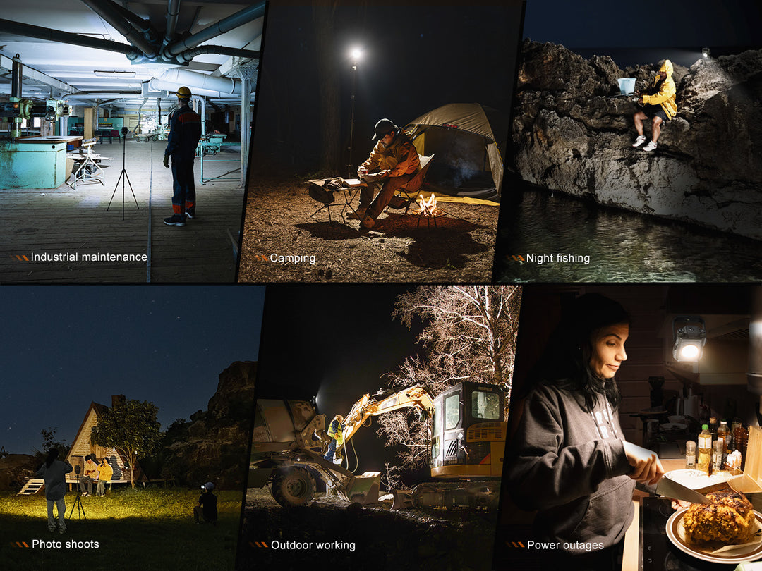 Several photos showing a variety of uses for the Fenix CL27R multifunctional outdoor lantern 
