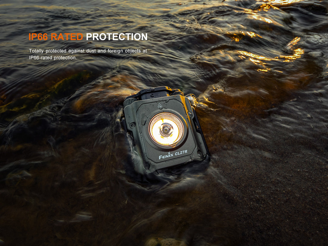 Fenix CL27R multifunctional outdoor lantern on a lake shore underwater