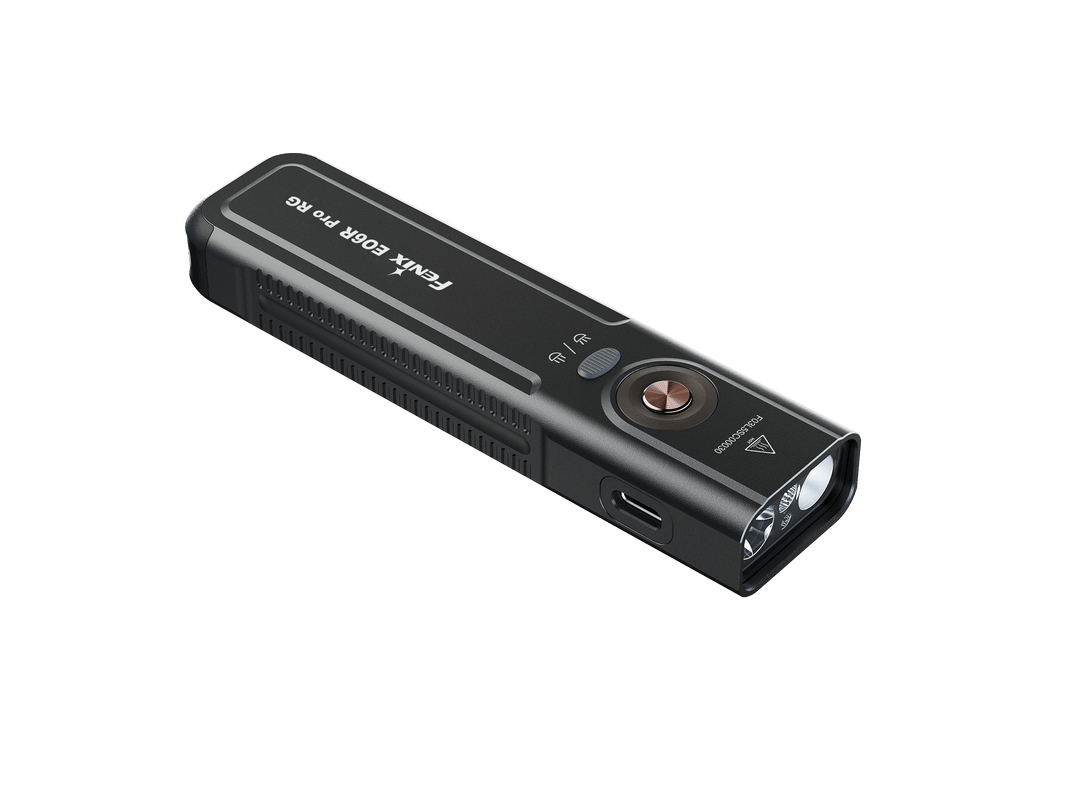 Black Fenix E06R Pro RG Green Laser Flashlight on a white background