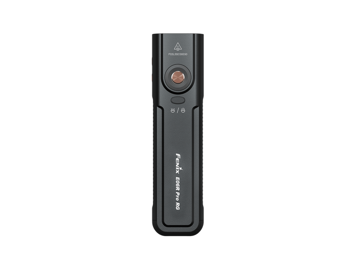 Black Fenix E06R Pro RG Green Laser Flashlight with buttons and branding on a white background