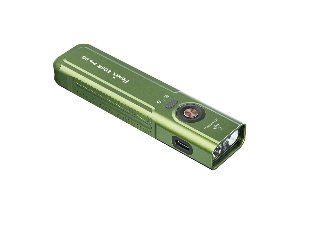 Green Fenix E06R Pro RG Green Laser Flashlight on a white background