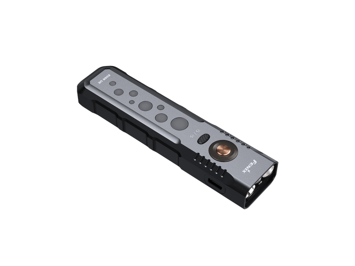 Fenix E08R UE EDC Flashlight as viewed from the charging port side