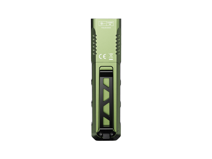 Fenix E08R UE EDC Flashlight in green as viewed from the bottom