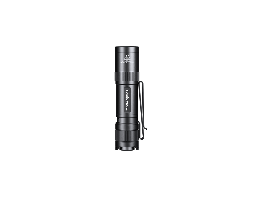 Fenix E12 V3 EDC flashlight as viewed from the top