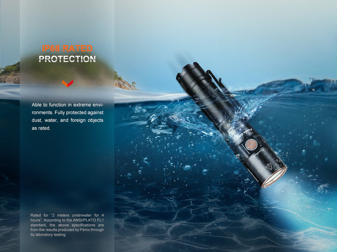 Fenix E28R V2 rechargeable EDC flashlight underwater