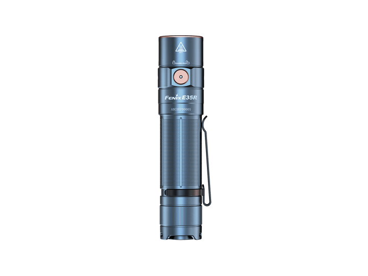 Fenix E35R flashlight on a black background