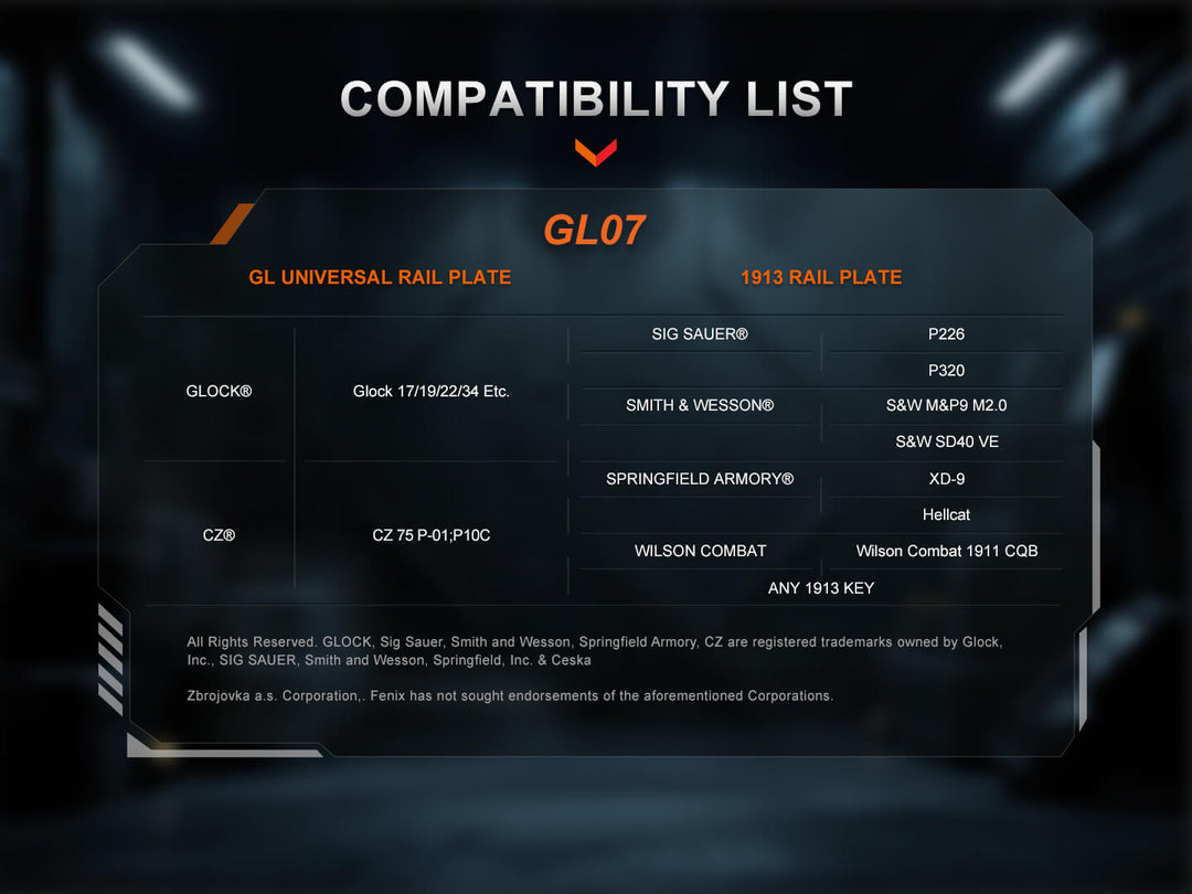 Fenix GL07 flashlight compatibility list