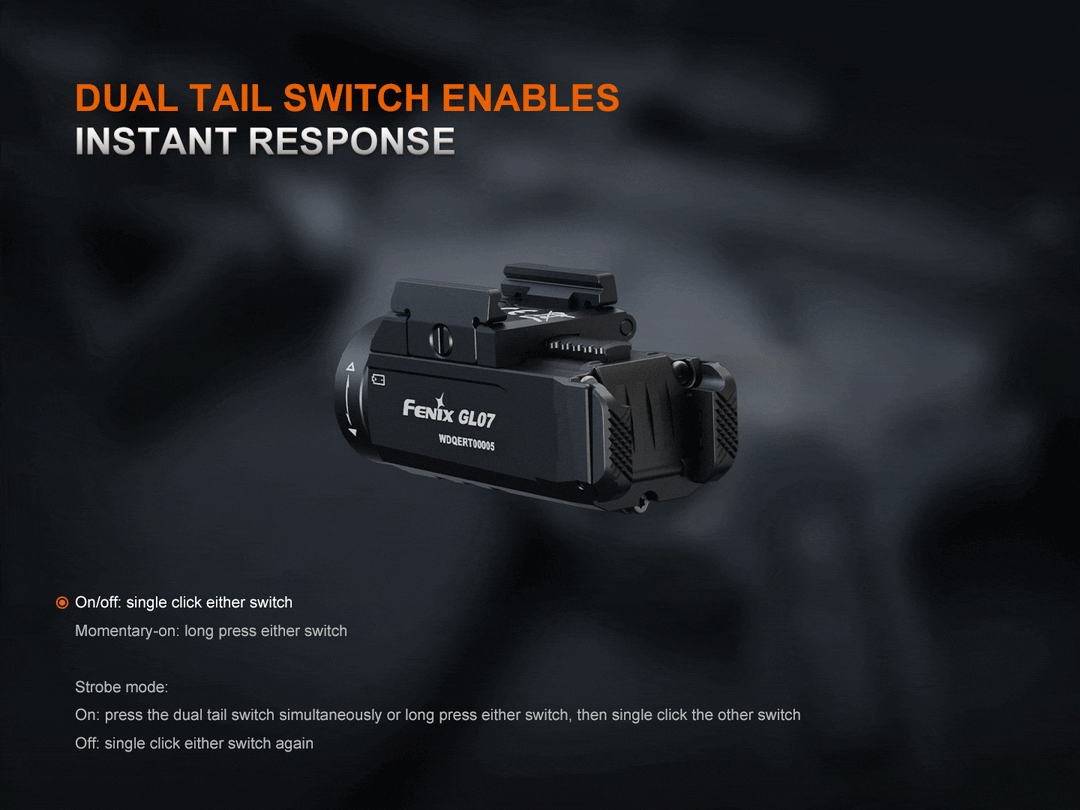 A GIF showing the dual tail switches of the Fenix GL07 flashlight 