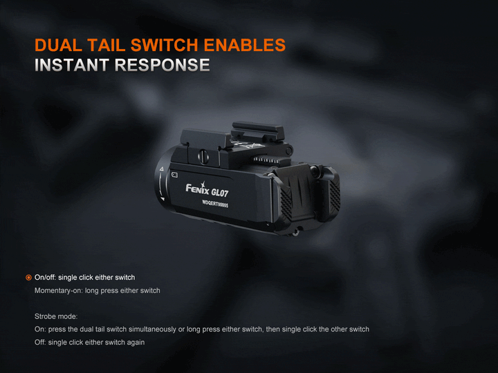 A GIF showing the dual tail switches of the Fenix GL07 flashlight 