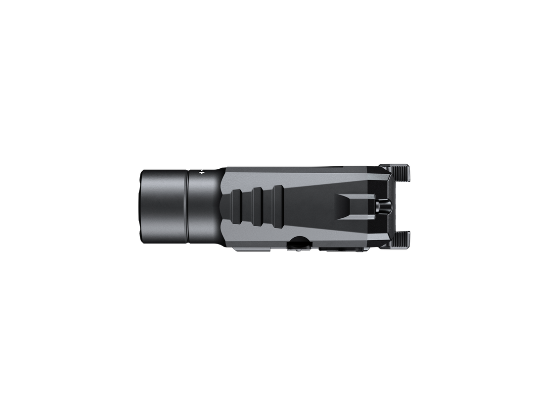Fenix GL19R V2 modular switch mounted tactical flashlight as viewed from the bottom