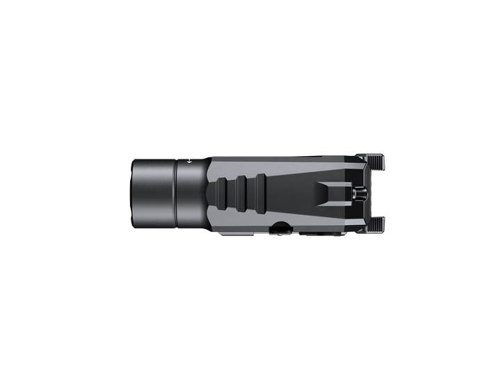 Fenix GL19R V2 modular switch mounted tactical flashlight as viewed from the bottom