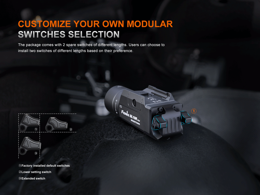 A GIF explaining the modular switch operation of the Fenix GL19R V2 modular switch mounted tactical flashlight 