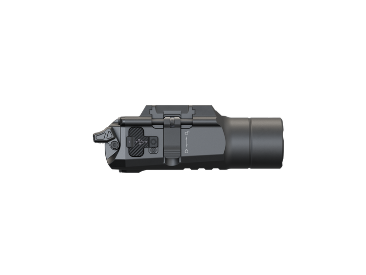 Fenix GL19R V2 modular switch mounted tactical flashlight as viewed from the right