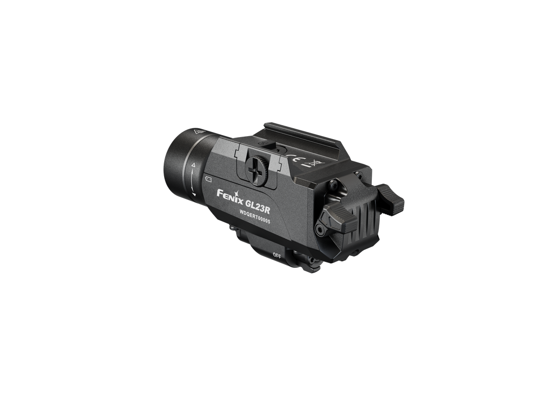 Fenix GL23R green laser tactical light as viewed from the back