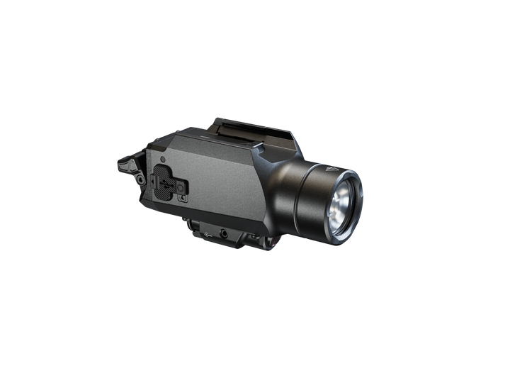 Fenix GL23R green laser tactical light as viewed from a front right angle