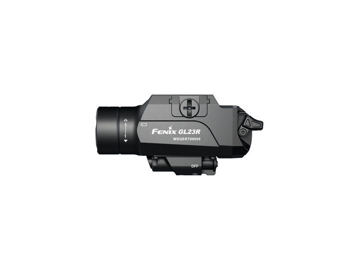 Fenix GL23R green laser tactical light as viewed from the left