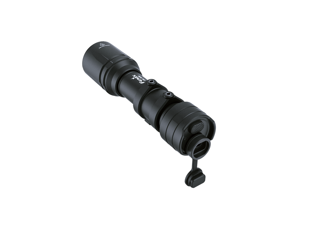 Black Fenix GL30R Mounted Tactical Flashlight on a black background
