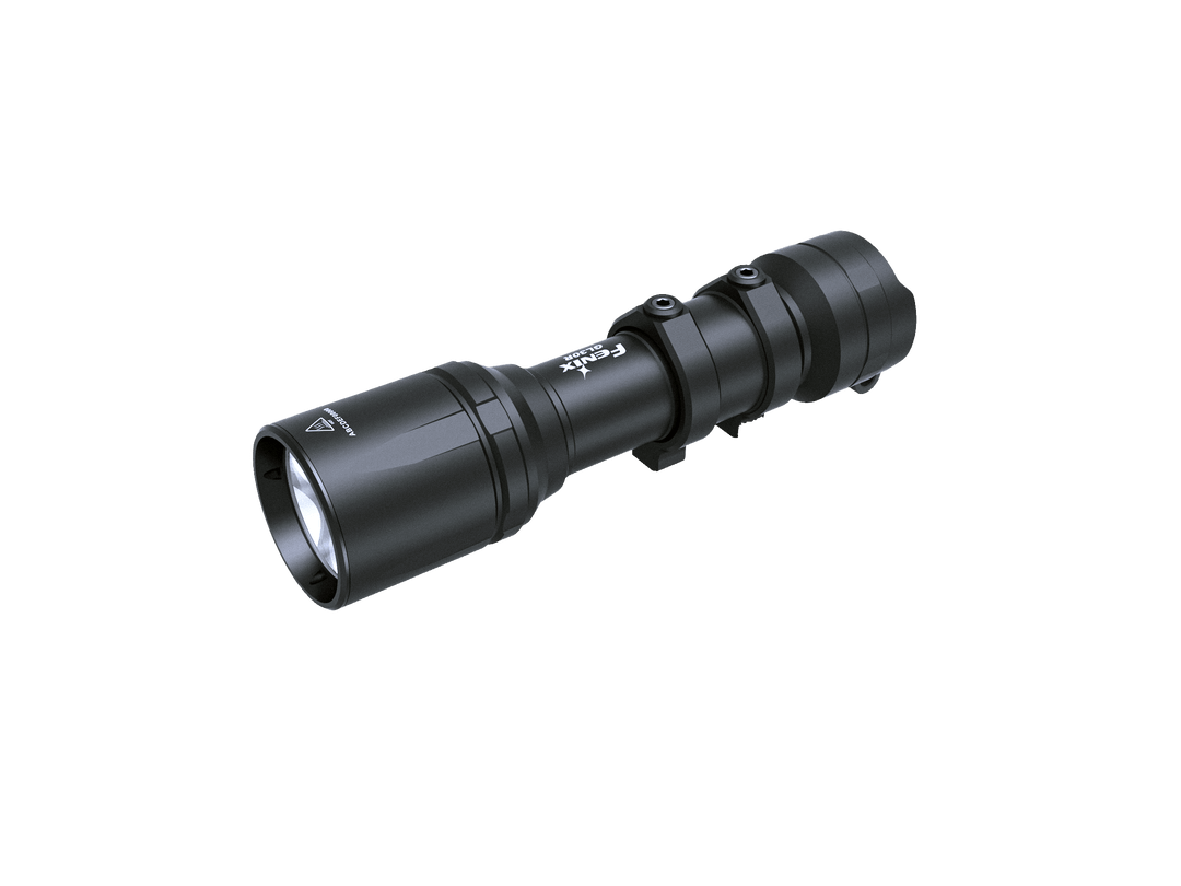 Black Fenix GL30R Mounted Tactical Flashlight on a black background