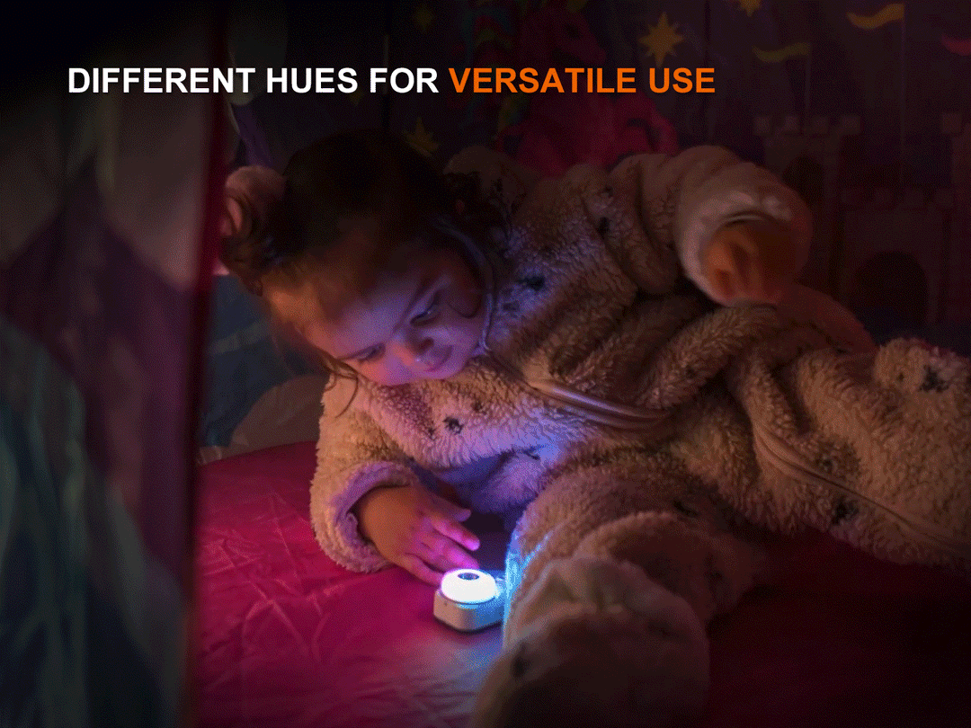 A GIF showing a child changing the lighting color of the Fenix HL17R Multicolor Headlamp 