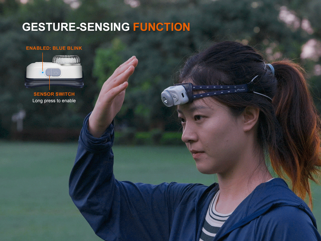 A GIF showing the motion activation feature of the Fenix HL17R Multicolor Headlamp 